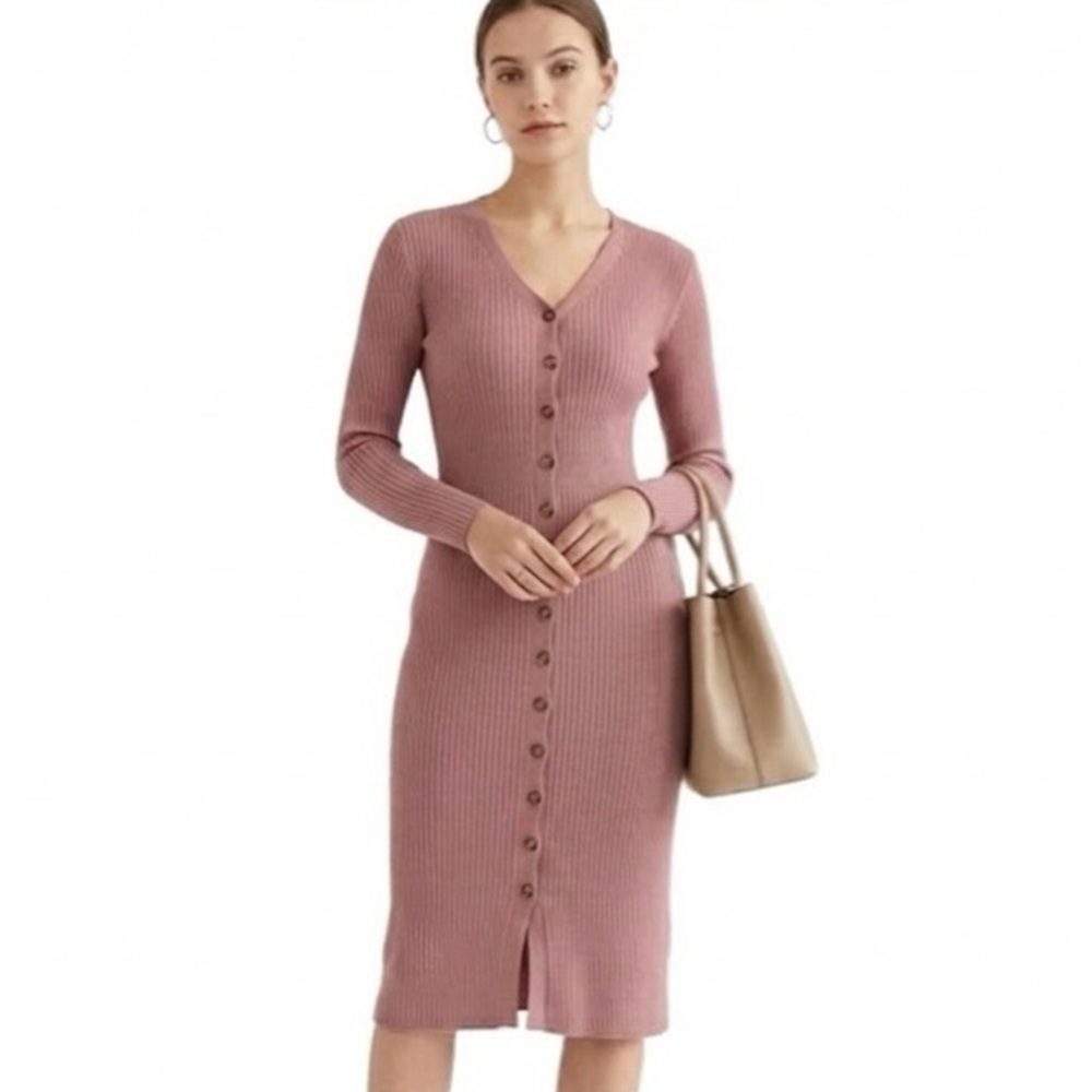 Hippie Rose Long Sleeve Knit Dress Mauve — Size S - Picture 2 of 4